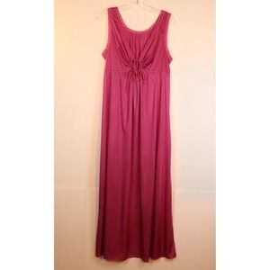 Vintage Gilead Nylon Magenta Maxi Nightgown Lace Large USA Pin-Up Romantic